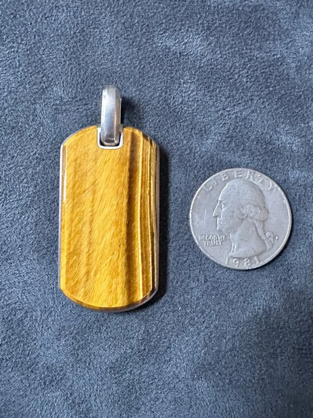 David Yurman Chevron Dog Tag Pendant w/ Tiger's Eye - 42mm